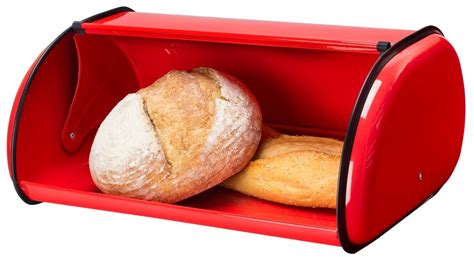 Greenco Stainless Steel Bread Bin Storage Box, Roll up Lid (Red)